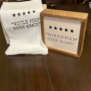"Would Poop Here Again" Sign and
Hand Towel Set